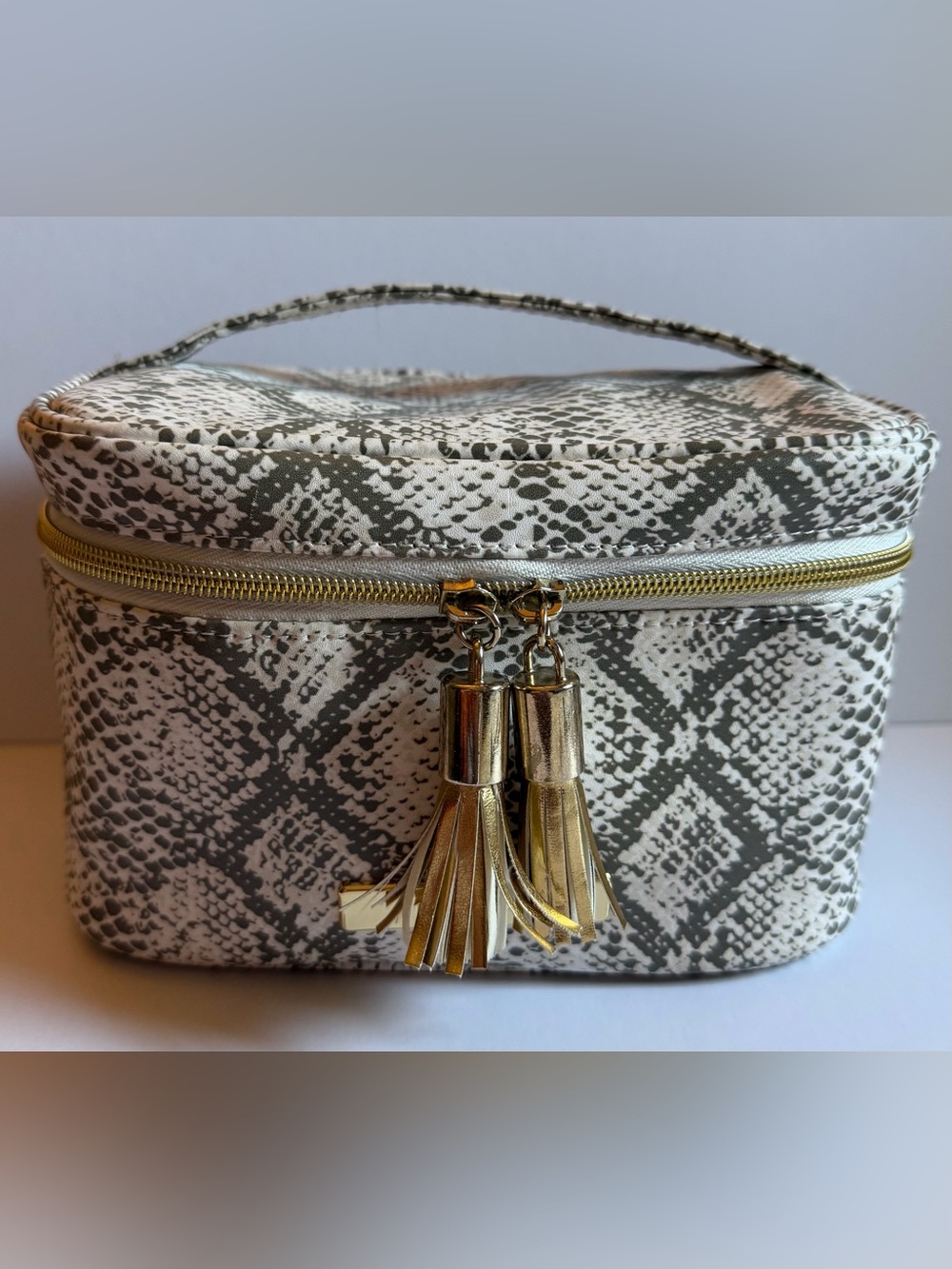 Tartan + Twine Snake-Print Cosmetic Toiletry Case Set with Gold Tassel Zippers
